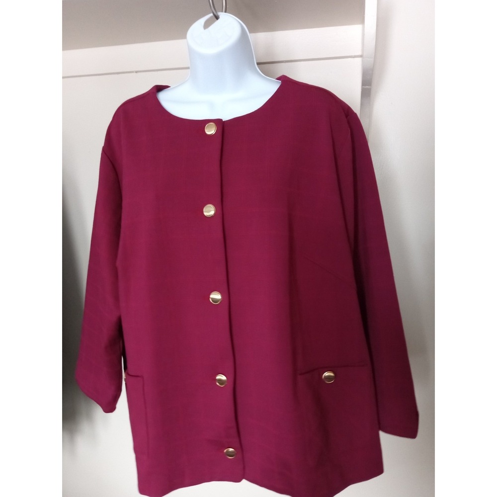 Isaac Mizrahi Live Womens 3X Berry Pink Quilted‎ Button Front Jacket Gold